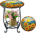 Cinnvoice Outdoor Side Table Round Small Mosaic Patio Accent Indoor End Plant by Cinnvoice