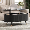 SULIVES Oval Coffee Table with Storage, Small Fluted Center Table by SULIVES