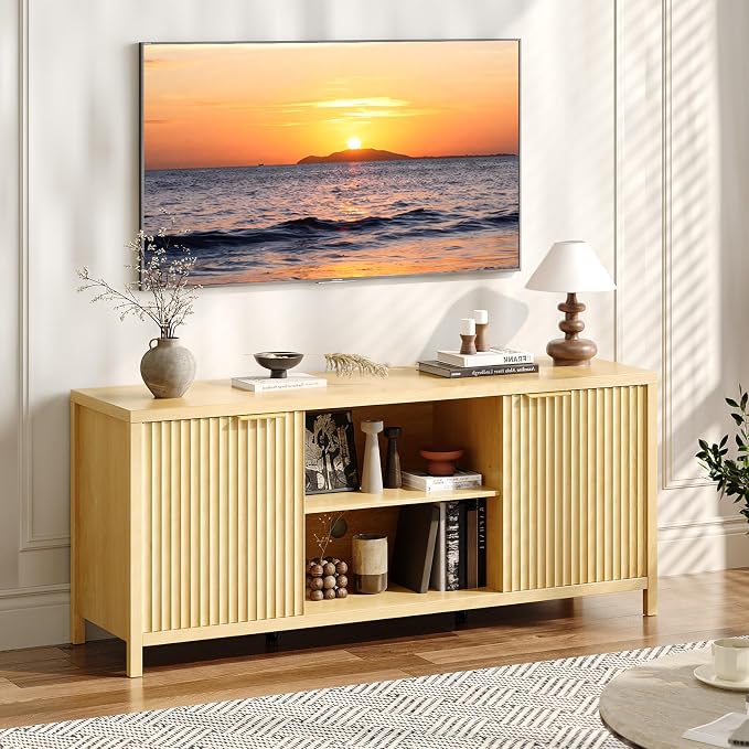 VINGLI 57.8" TV Stand for 70 Inch TV, Mid Century Modern Media Console - Image 5