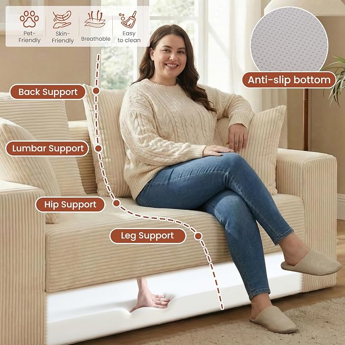 Convertible 5 in 1 Futon Sofa Bed Full Size, Corduroy Boneless Couch Sleeper - Image 4