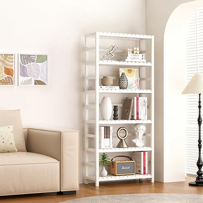 VASMIA 6-Tier Bamboo Shelf, Bamboo Storage Shelving Unit, Tall Bookcase - Image 2