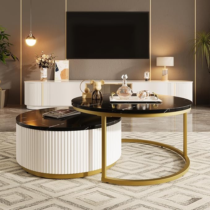 27.6" Modern Round Nesting Coffee Table Fluted - Image 7