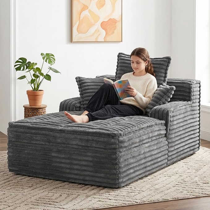 Boneless Chaise Lounge Couch Indoor, Small Corduroy Upholstered Sleeper Sofa - Image 9