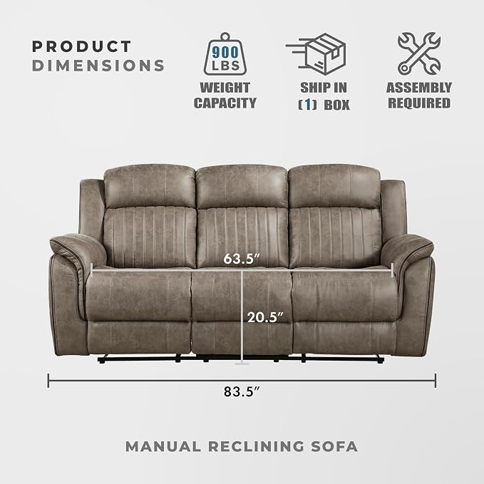 Lexicon 83.5" W Manual Double Reclining Sofa, Polished Microfiber Recliner Sofa - Image 2