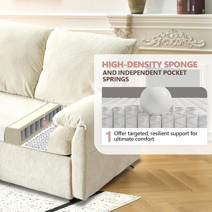 VINGLI Beige Convertible Futon Sofa Bed, Sleeper Sofa - Image 7