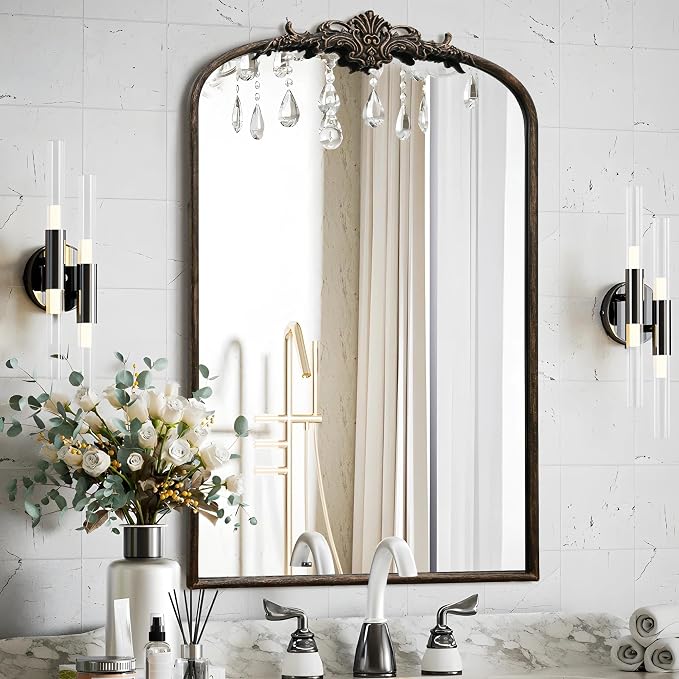 Besdomus Antique Large Arched Mirror: 24"x36" French Arch Black Vintage Wall by Besdomus