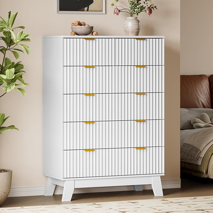 BORNOON 46" Tall Dresser for Bedroom, 6-Drawer Fluted Chest of Drawers by BORNOON