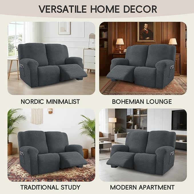 Recliner Loveseat Covers, 4-Piece Stretch Geometric Strokes Jacquard Reclining - Image 7