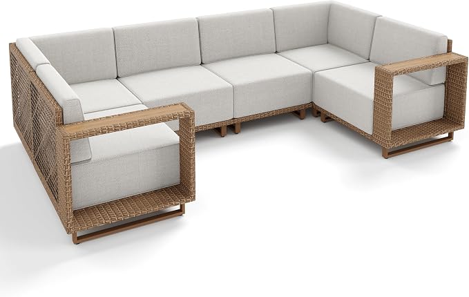 MIXPATIO Patio Sectional Furniture Set, 6 Piece U Shape Patio Couch Wicker Sofa - Image 9