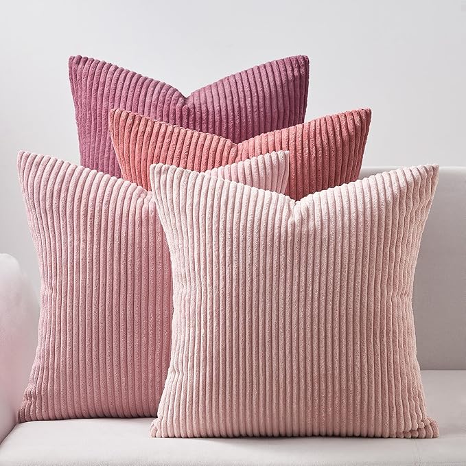 Topfinel Pink Throw Pillows Covers 20x20 Inch Set of 4, Farmhouse Corduroy by Topfinel