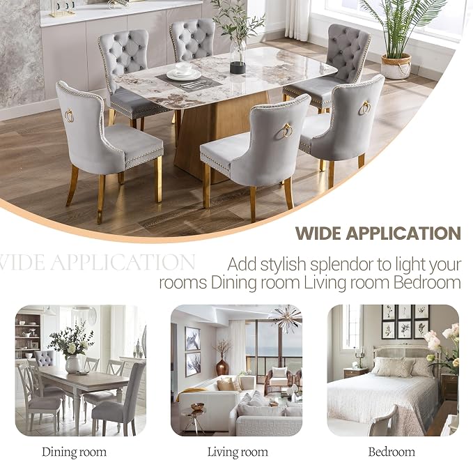 KCC Velvet Dining Chairs Set of 4, Upholstered High-end Tufted Dining Chair - Image 7