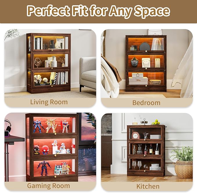 Display Cabinet with Acrylic Glass Doors, 3-Tiers Curio Cabinet with LED - Image 9