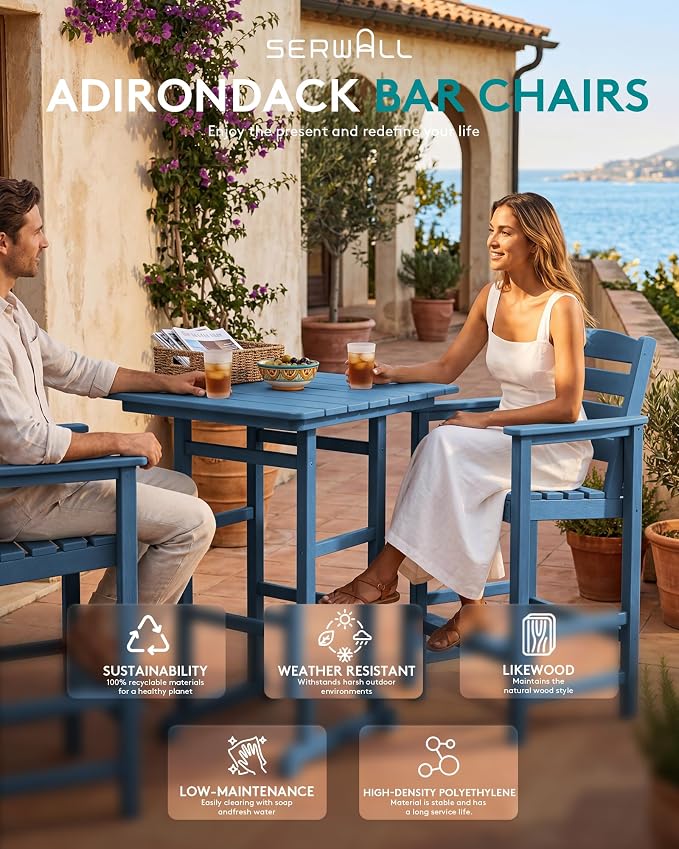 SERWALL Balcony Adirondack Chairs and Table 3 Pieces Set, Adirondack Bar Height - Image 8