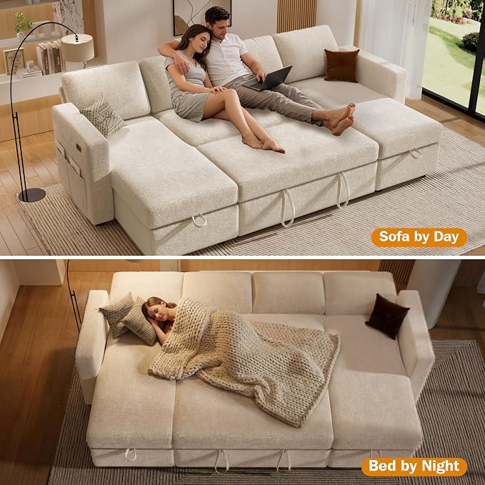 Sunny Heart 106" U Shaped Sectional Sleeper Sofa Bed - Image 5