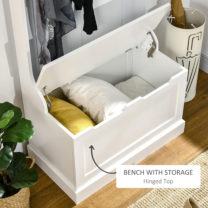 HOMCOM Hall Tree with Bench and Shoe Storage, 3-in-1 Entryway Bench with Coat - Image 5