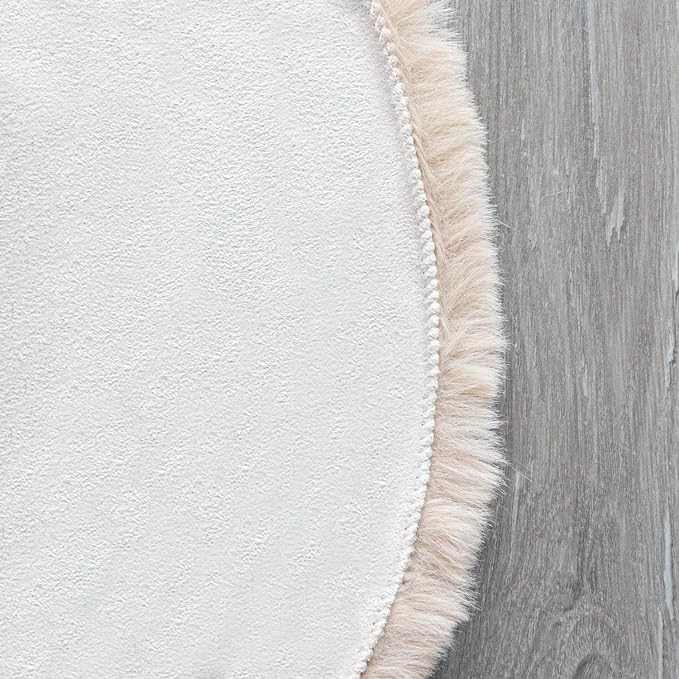 ORINOVA Light Brown Beige Plush Faux Rabbit Shaggy Fur Area Rugs - Image 5