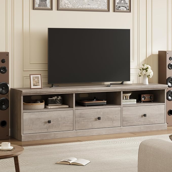 IDEALHOUSE 70in TV Stand for TVs up to 80", Mid Century Modern Entertainment by IDEALHOUSE