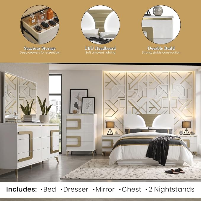 Kings Brand Furniture Claire 6-Piece Queen Size Bedroom Set - Image 4