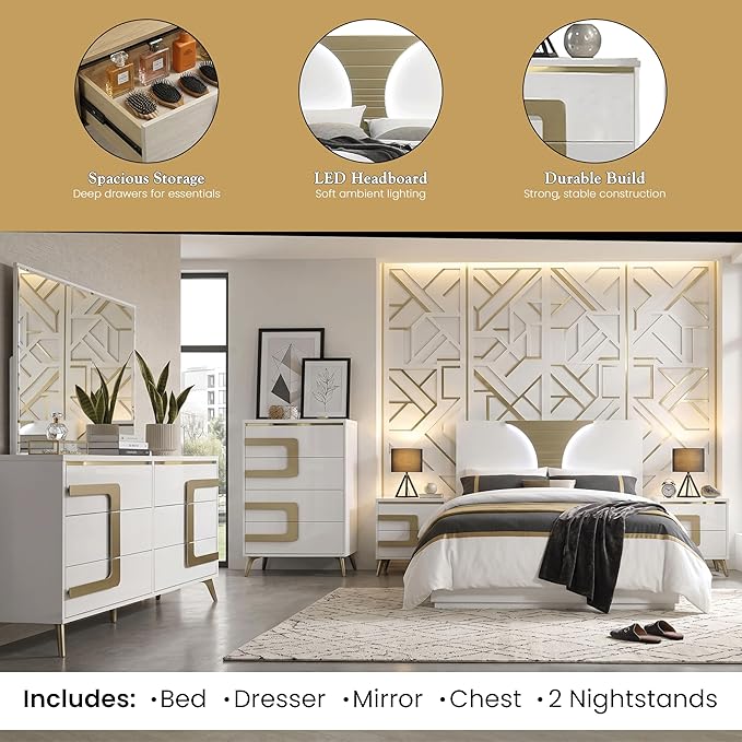 Kings Brand Furniture Claire 6-Piece King Size Bedroom Set - Image 4
