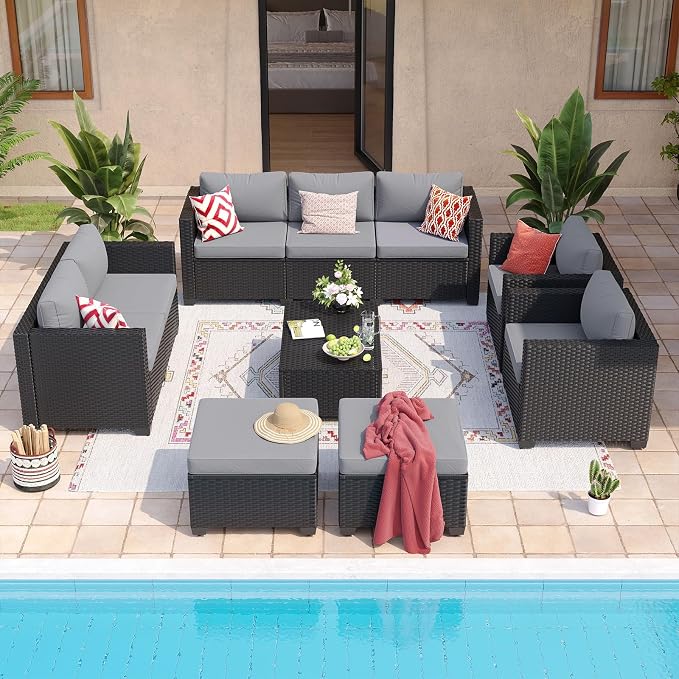 Aoxun 10 Piece Outdoor Patio Furniture Set 9 Seats, Outdoor Sectional - Image 4