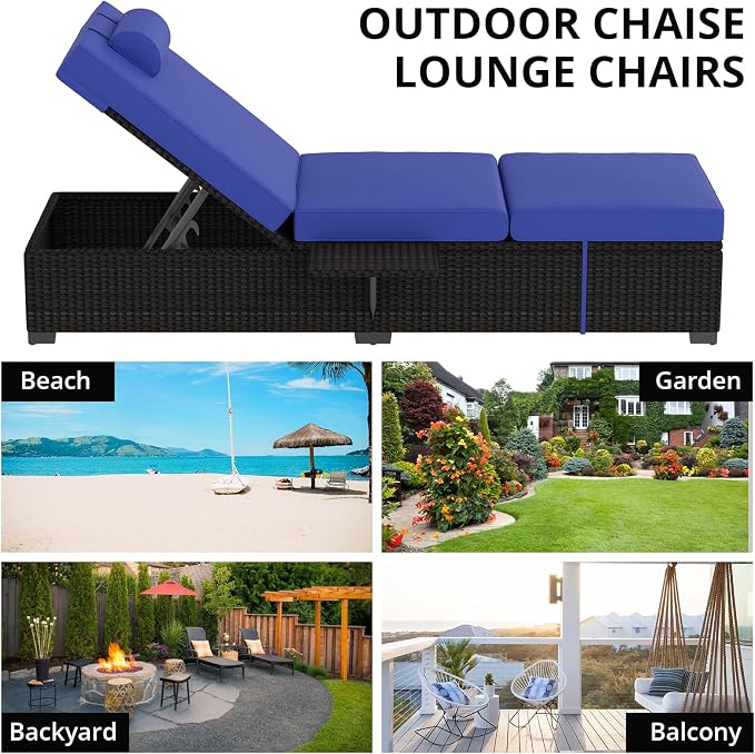 PeakPursuit Patio Lounge Chairs, Outdoor PE Wicker Chaise Lounge Set of 2 - Image 6