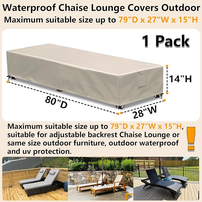 Outdoor Chaise Lounge Cover 1 Pack Patio Lounge Chair Covers Waterproof 600D - Image 2