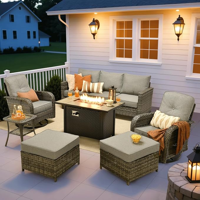 ovios 7 Pieces Patio Furniture Set, Outdoor Wicker Sofa Couch by OVIOS