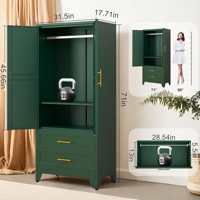 GAIOUS 71" Metal Wardrobe Cabinet - Image 2