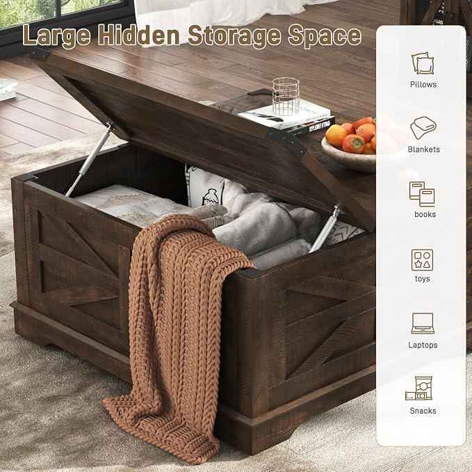 Hlivelood 36" Farmhouse Movable Lift Top Coffee Table - Image 3