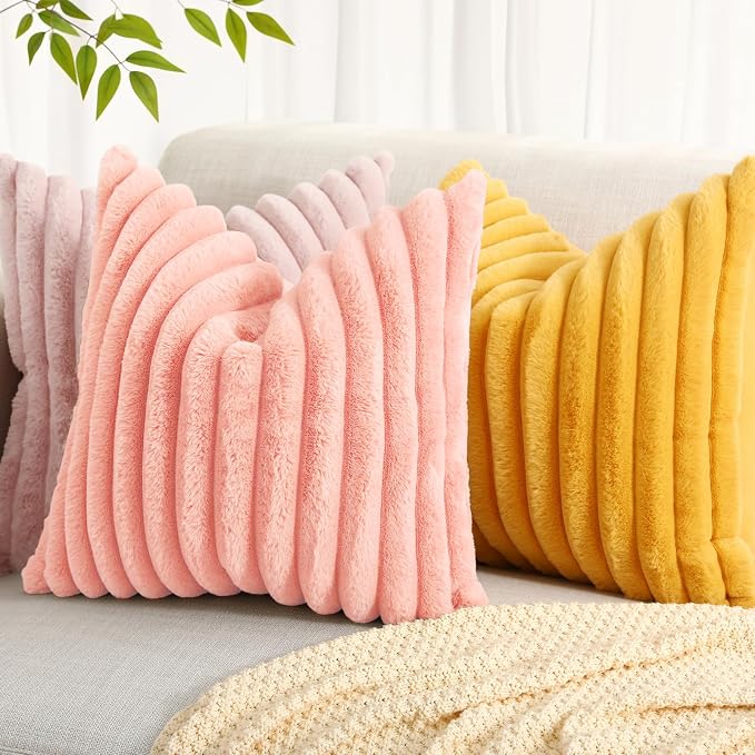 decorUhome Summer Cozy Faux Fur Throw Pillow Covers 12x20 Set of 2 Decorative - Image 7