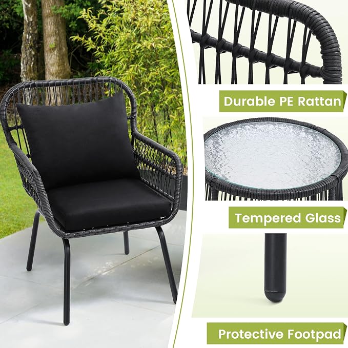 wildformers 3 Pieces Rattan Wicker Bistro Set, Outdoor Conversation Set - Image 5