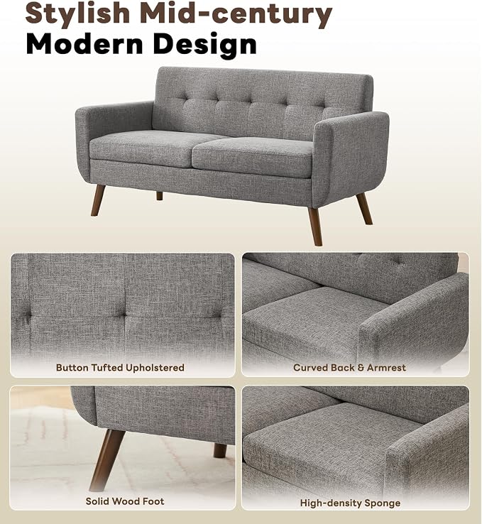 Tbfit 65" W Loveseat Sofa with Ottoman Coffee Table, Mid Century Modern Love - Image 6