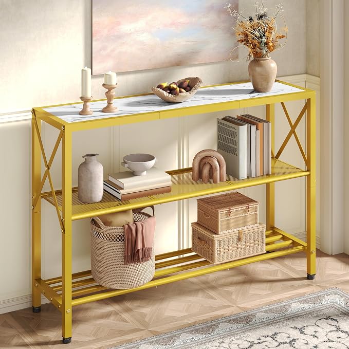 Hoctieon Gold Console Table, 3 Tier Entryway Table by Hoctieon