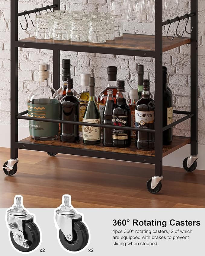 TUTOTAK Bar Cart, Home Bar Serving Cart, Microwave Cart, Drink Cart, Mobile - Image 4