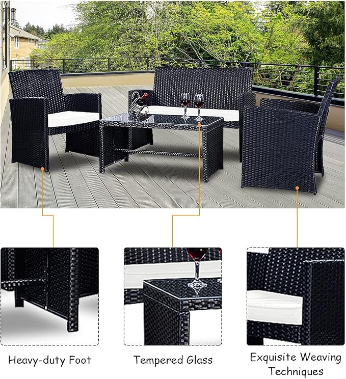 Goplus 4-Piece Rattan Patio Furniture Set, Outdoor Wicker Conversation Sofa - Image 3
