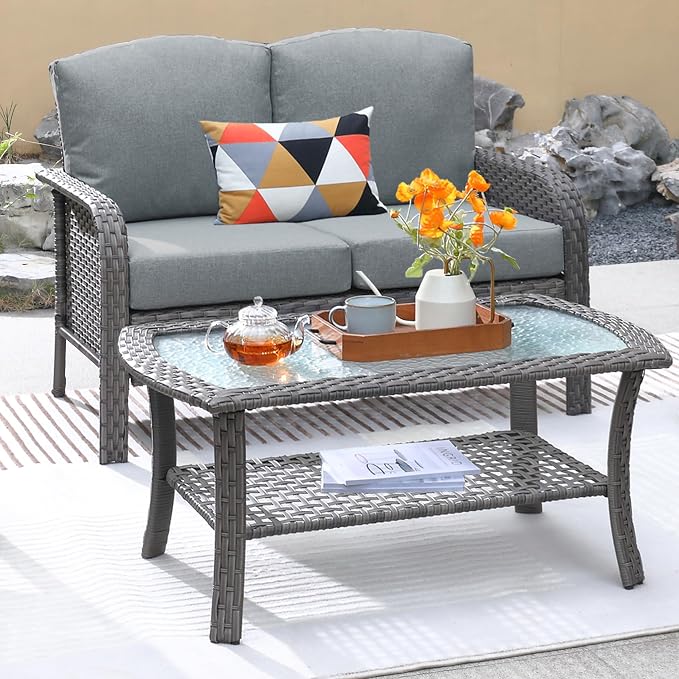 ovios 2-Piece Patio Furniture Set, Outdoor Wicker Sofa by OVIOS