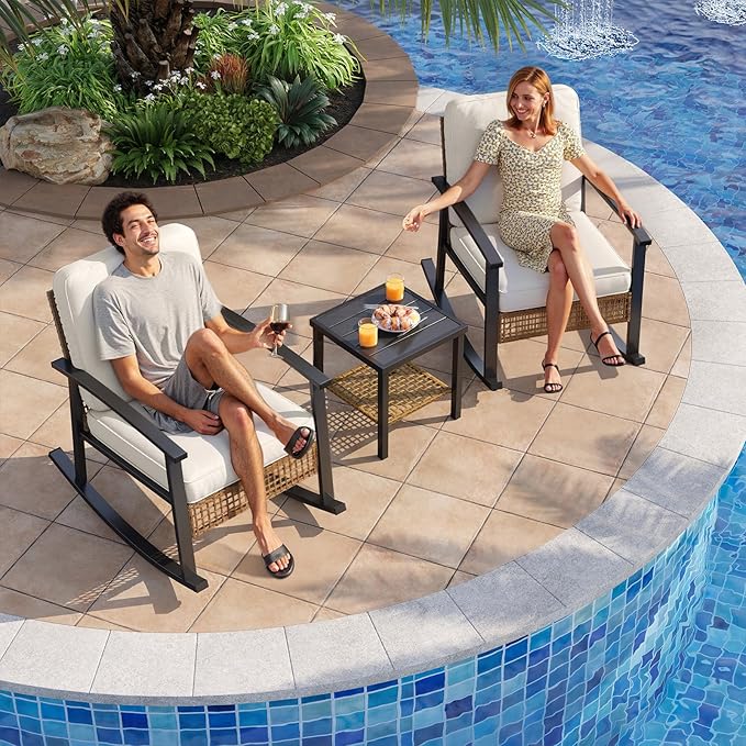 Aoxun 3-Piece Outdoor Rocking Bistro Set, Patio Furniture Set - Image 5