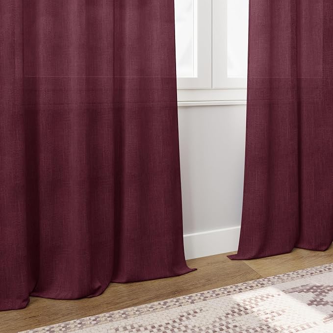 Burgundy Linen Curtains 90 Inch Long 2 Panels Set - Image 6