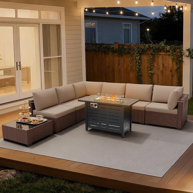LOUVIXA 8 Piece Outdoor Patio Furniture Set, Outdoor Sectional Sofa - Image 5