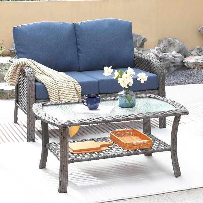 ovios 2-Piece Patio Furniture Set, Outdoor Wicker Sofa by OVIOS