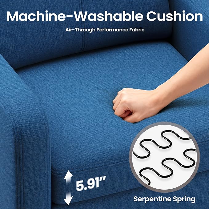 Accent Chair for Living Room Modern Linen Upholstered Armchair Side Wooden - Image 7