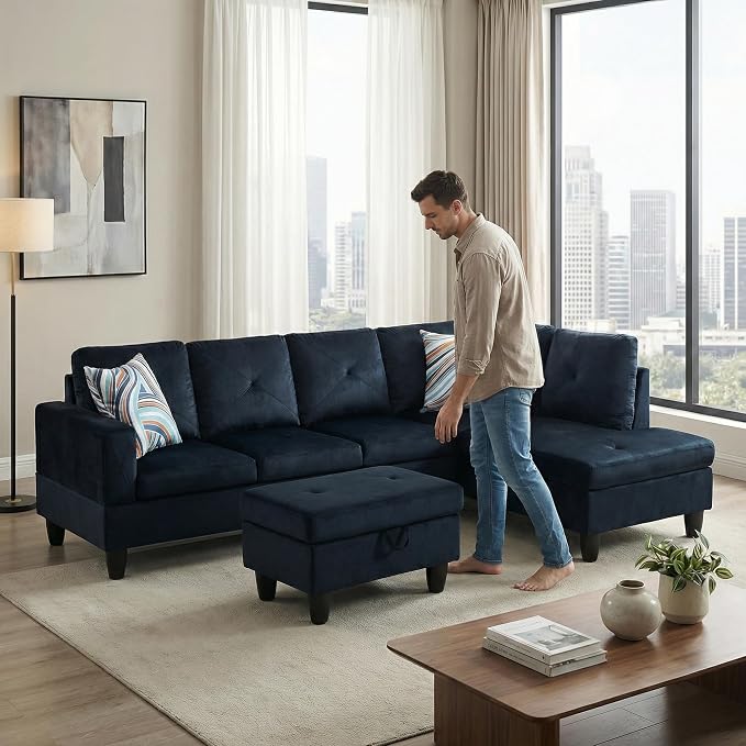 97" L Shaped Couch Set Velvet, Modular Sectional Couches - Image 8