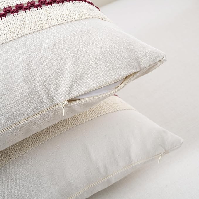 Fancy Homi Set of 1 Burgundy Boho Decorative Throw Pillow Covers 18x18 Inch - Image 3
