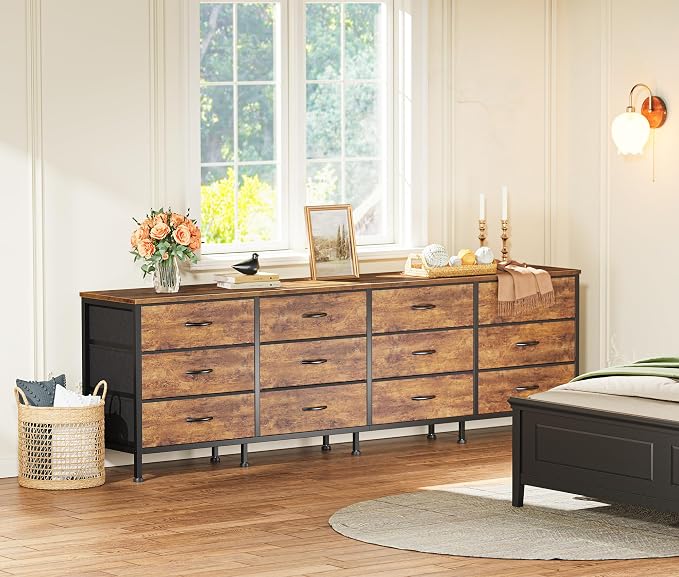 Huuger 70 Inch Dresser for Bedroom, TV Stand for 65, 80 Inch TV, 12 Fabric - Image 9