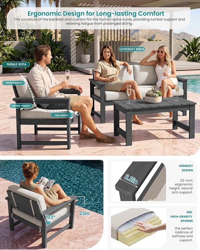 SERWALL 5 Pieces HDPE Outdoor Sofa Set - Image 2