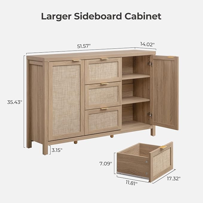 SICOTAS Rattan Large Sideboard Buffet Cabinet - Image 2