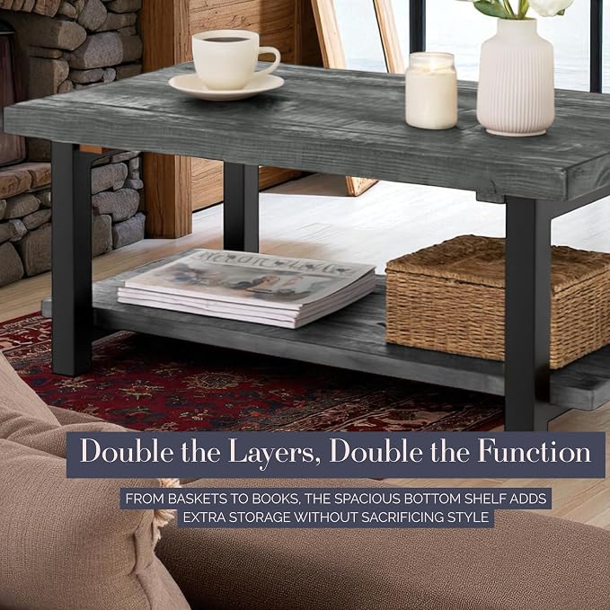 Alaterre Furniture Pomona Living Room 42 Inch Rectangular Solid Wood Coffee - Image 6