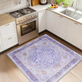 RELEANY Area Rugs Square 4ft Washable Non-Slip, Floral Vintage Distress Print by RELEANY