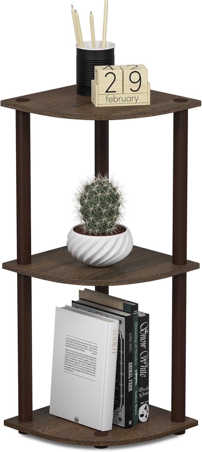 Furinno TURN-N-TUBE Corner Shelf, 3-Tier Corner Bookshelf, Display Storage - Image 5