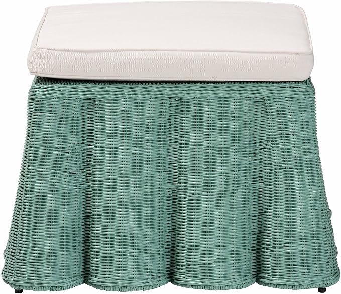 Bali & pari Palm Bohemian Seafoam Green Scallop Rattan Ottoman - Image 4